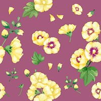 Watercolor yellow hollyhocks flower pattern, digital paint remix