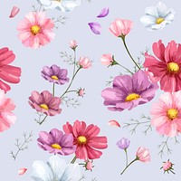 Watercolor pink cosmos flower pattern, digital paint remix