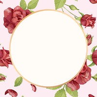 Watercolor red rose round frame, aesthetic flower digital paint