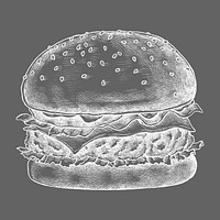 Burger white illustration, food collage element psd