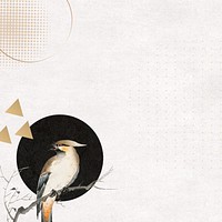 Aesthetic Japanese bird background, beige textured design