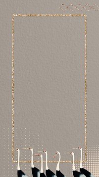 Japanese crane frame iPhone wallpaper, gold glittery design