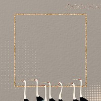 Japanese crane frame background, gold glittery design