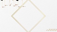 Gold square frame desktop wallpaper, white paper textured design