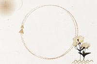 Gold circle frame background, aesthetic flower design