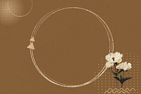 Gold circle frame background, aesthetic flower design