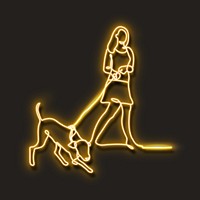 Neon yellow dog walker vector illustration