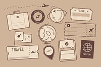 Brown travel illustrations set psd