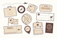 Brown travel illustrations set psd