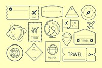 Travel line icons set psd