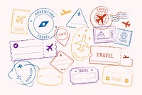 Doodle travel stamps set psd