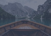 Mountain lake canoe background, outdoors travel