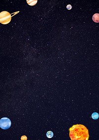 Galaxy planets frame background, cute space illustration