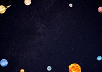 Galaxy planets frame background, cute space illustration