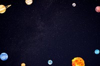 Galaxy planets frame background, cute space illustration