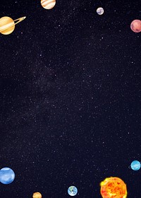 Galaxy planets frame background, cute space illustration