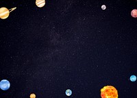 Galaxy planets frame background, cute space illustration