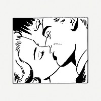 Couple kissing black and white vintage illustration psd. Free public domain CC0 image.