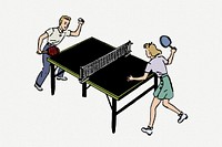 Table tennis ping pong vintage illustration psd. Free public domain CC0 image.