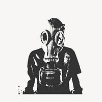 Full face gas mask helmet illustration. Free public domain CC0 image.