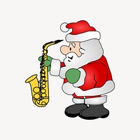 Santa Claus with saxophone cartoon collage element vector. Free public domain CC0 image.