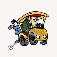 Male golfer driving golf cart illustration vector. Free public domain CC0 image.