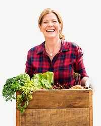 Woman farmer gardening collage element psd