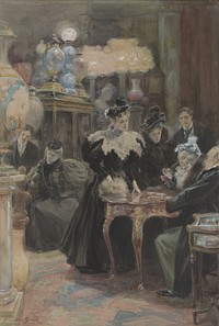 Selecting miniatures, old store, Bailey, Banks, Biddle, Philadelphia (1895) by Alice Barber Stephens