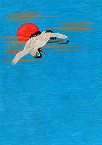 Flying Sarus crane background, traditional Japanese illustration. Remixed by rawpixel.