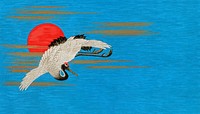 Flying Sarus crane background, traditional Japanese illustration. Remixed by rawpixel.