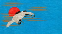 Flying Sarus crane HD wallpaper, traditional Japanese illustration. Remixed by rawpixel.