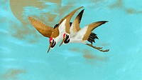 Sarus cranes flying HD wallpaper, traditional Japanese illustration. Remixed by rawpixel.