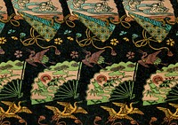 Crane fan pattern background, traditional Japanese design.  Remixed by rawpixel.