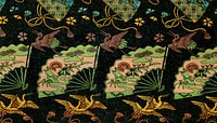 Crane fan pattern background, traditional Japanese design.  Remixed by rawpixel.