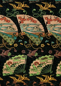 Crane fan pattern background, traditional Japanese design.  Remixed by rawpixel.