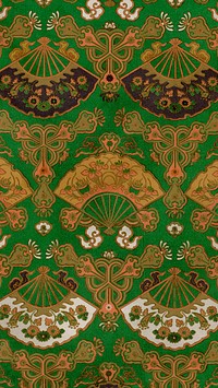 Green Japanese fan mobile wallpaper, traditional pattern.  Remixed by rawpixel.