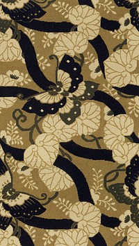 Brown Japanese butterflies mobile wallpaper, traditional fan pattern.  Remixed by rawpixel.