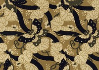 Brown Japanese butterflies background, traditional fan pattern.  Remixed by rawpixel.