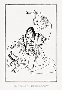 Japanese geisha woman, Zekken Kojitsu wood cut illustration. Public domain image from our own original 1884 edition of The Ornamental Arts Of Japan. Digitally enhanced by rawpixel.