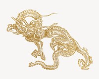 Gold dragon, Japanese mythical creature illustration by Shumboku. Remixed by rawpixel.