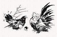 Japanese chickens, ink animal illustration by Toyeki. Remixed by rawpixel.