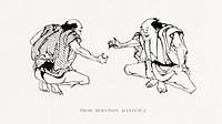 Hokusai's two Japanese men, vintage illustration. Public domain image from our own original 1884 edition of The Ornamental Arts Of Japan. Digitally enhanced by rawpixel.