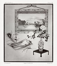 Antique print of living room decorations, vintage painting by G.A. Audsley-Japanese illustration. Public domain image from our own original 1884 edition of The Ornamental Arts Of Japan. Digitally enhanced by rawpixel.