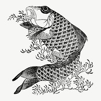 Hokusai's carp fish, Japanese animal illustration psd. Remixed by rawpixel.