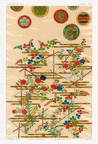 Japanese decorative wallpaper, vintage painting by G.A. Audsley-Japanese illustration. Public domain image from our own original 1884 edition of The Ornamental Arts Of Japan. Digitally enhanced by rawpixel.