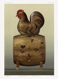 Antique print of wooden chicken Taiko from section IV plate VII. by G.A. Audsley-Japanese illustration. Public domain image from our own original 1884 edition of The Ornamental Arts Of Japan. Digitally enhanced by rawpixel.