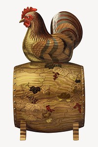 Wooden chicken Taiko and barrel, by G.A. Audsley-Japanese illustration. Remixed by rawpixel.