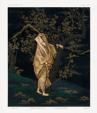 Japanese woman in gold robe by G.A. Audsley-Japanese illustration. Public domain image from our own original 1884 edition of The Ornamental Arts Of Japan. Digitally enhanced by rawpixel.