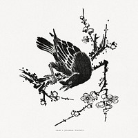 Crow bird, vintage animal illustration. From a Japanese woodcut-Japanese illustration. Public domain image from our own original 1884 edition of The Ornamental Arts Of Japan. Digitally enhanced by rawpixel.