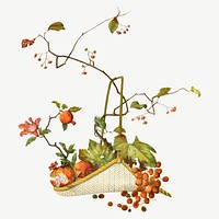 Autumn fruit basket, Japanese botanical illustration psd. Remixed by rawpixel.